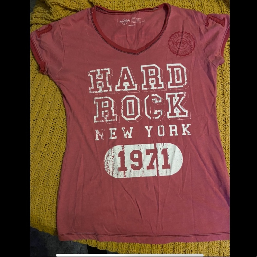 Pink and white Jersey style Hard Rock Cafe shirt